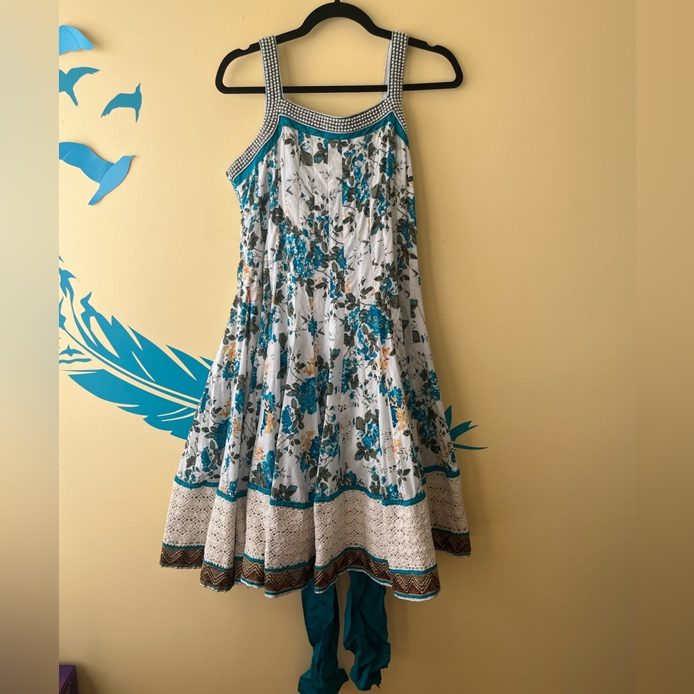 Teal and White Floral Salwaar